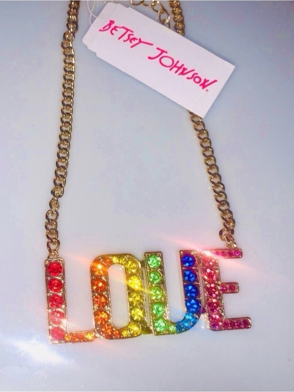 BETSEY JOHNSON Valentine Rainbow PRIDE Necklace Multicolor Crystals NEW NWT